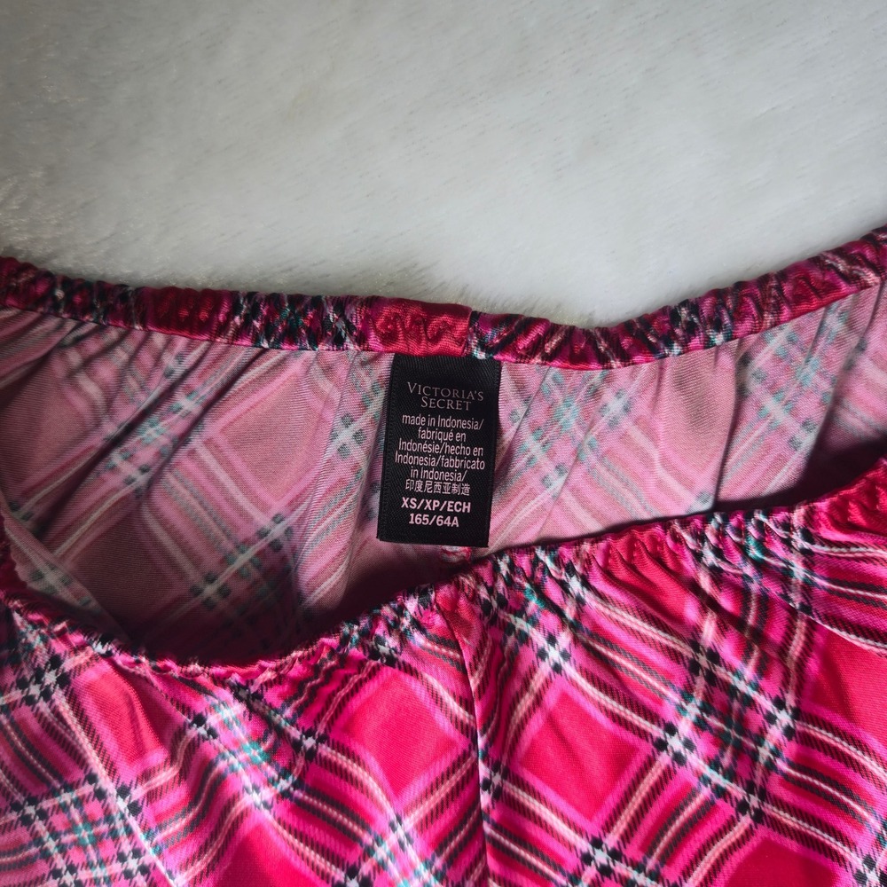 Red Plaid Satin Pajama Shorts with Black Eyelash Lace Trim Sleepwear Loungewear - Picture 4 of 5